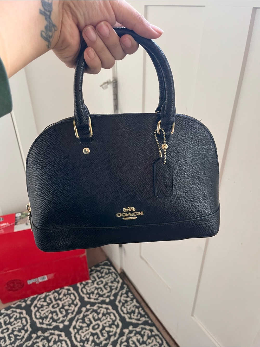 Coach Mini Sierra Satchel F57591 Black Leather Crossbody Purse